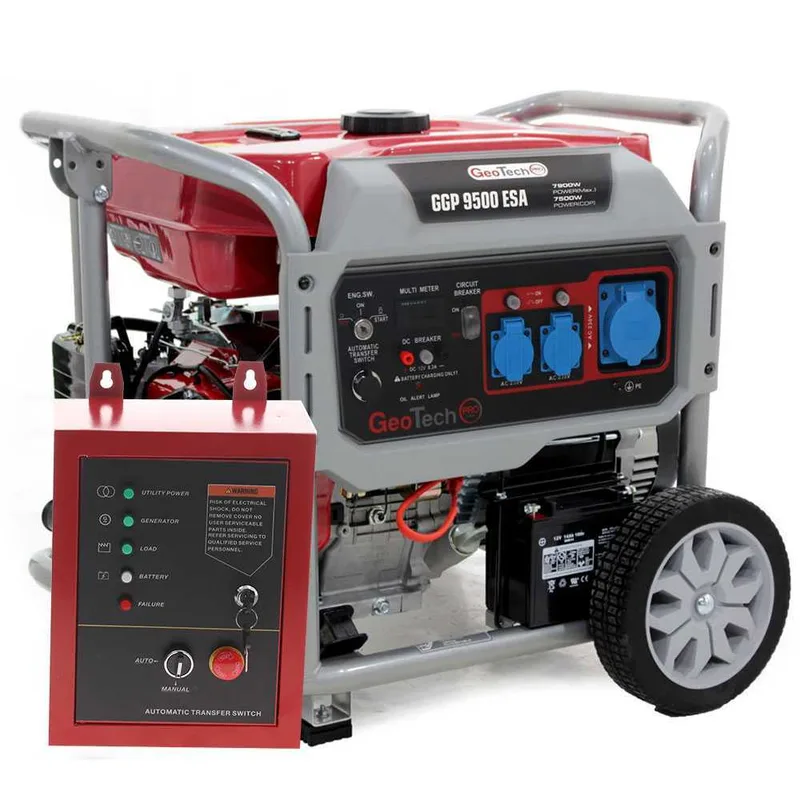 GeoTech Pro GGP 9500 ESA - Groupe électrogène sur chariot avec AVR dém. électrique 7.9 kW - Continue 7.5 kW Monophasé + ATS
