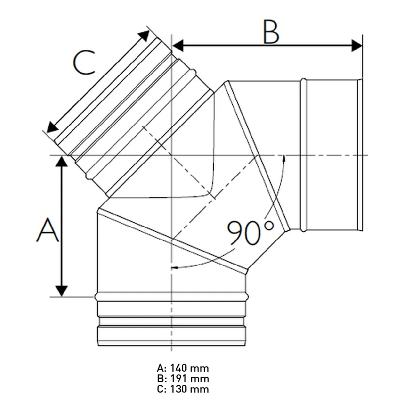 Schiedel PRIMA PLUS coude d’inspection 90° H1 Ø130 mm simple paroi mat