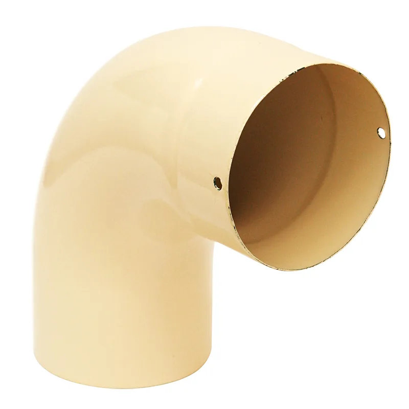 Coude de conduit de fumée Raik / Coude de tuyau de poêle émaillé 150 mm - Coude 90° lisse ivoire avec ouverture de nettoyage