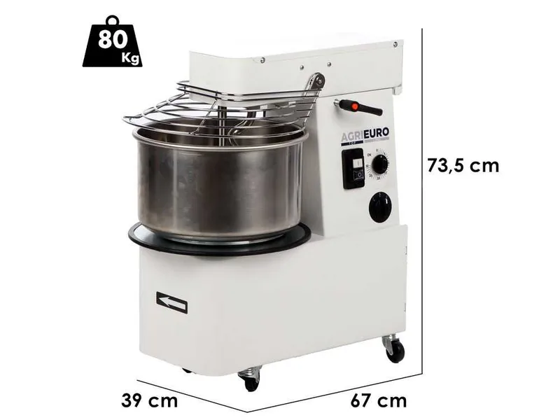 Pétrin à spirale à tête relevable Mixer 2000 T-2G Deluxe - Capacité de pâte 16 Kg - Triphasé, à 2 vitesses