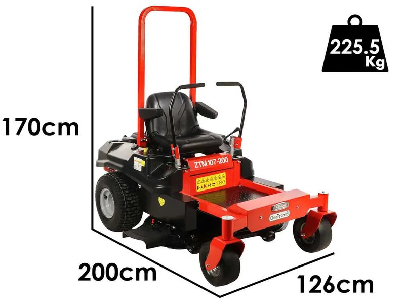 GeoTech ZTM 107-200 - Tracteur tondeuse professionnel à zéro rayon de braquage - Éjection latérale - Moteur 546 cm³