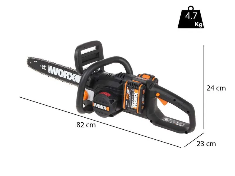 WORX WG384E - Tronçonneuse à batterie 2 x 20 V 2 Ah - Guide de 35 cm