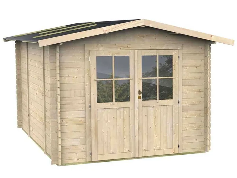 Alce Opera 250x250 - Abri de jardin à bois - Avec fenêtres et porte à double battant - 250x250x207 cm