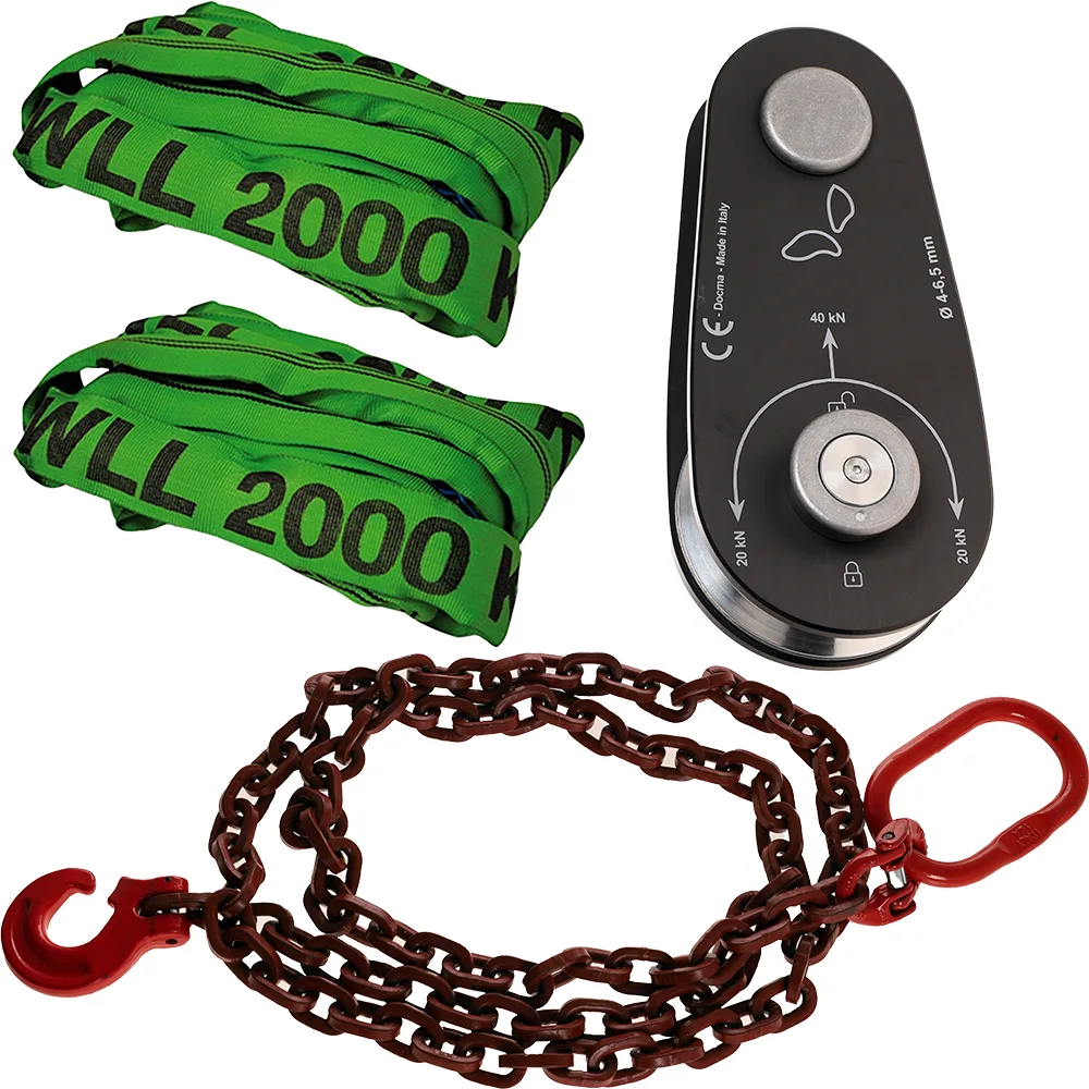 Kit déviation avec chaîne Docma - Poulie Ø 4-6,5 mm 40Kn - 2 élingues
