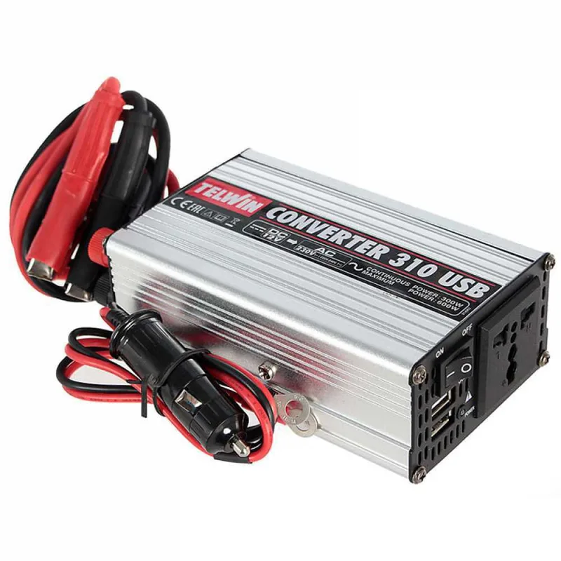 Telwin Converter 310 - Convertisseur à onduleur USB de courant de 12V CC à 230V CA - 2 ports USB - 300w