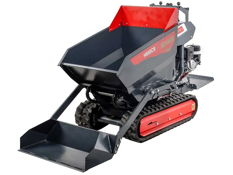 Benassi H660CS - Brouette à moteur sur chenilles - Benne dumper hydraulique avec pelle - Capacité charge 600 Kg - Transmission hydrostatique
