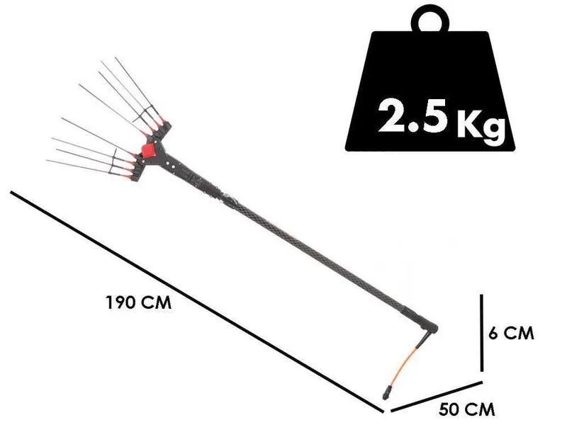 Castellari Vertigo Carbon C 30V - Peigne vibreur électrique à batterie de type automobile avec câble inclus - Perche télescopique en carbone - 190/240 cm