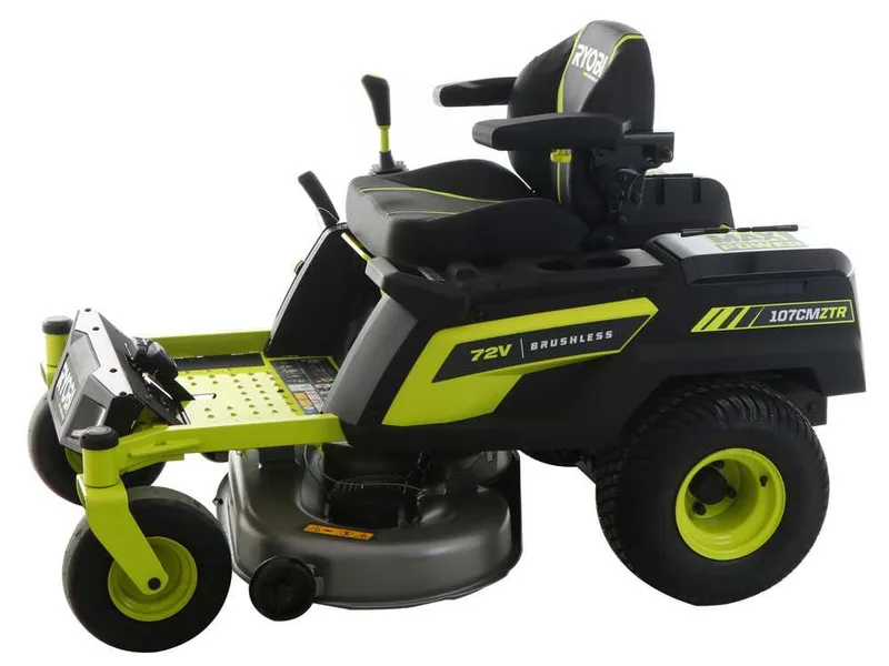Ryobi ZTRX107 - Tracteur tondeuse sur batterie rayon de braquage zéro - 72V/20Ah - coupe de 107cm - 2en1