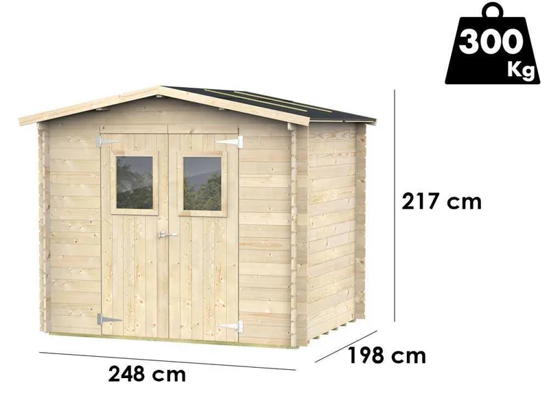 Alce Hobby 248x198 - Abri de jardin en bois - Avec fenêtres et porte à double battant - 248x198x217 cm