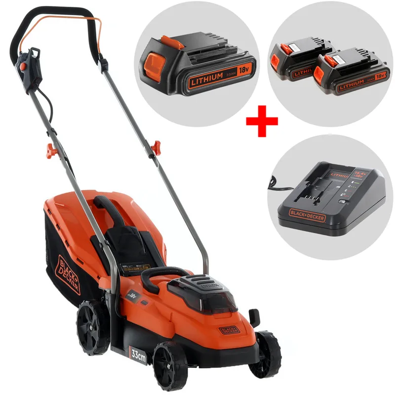 Tondeuse à gazon électrique à batterie Black & Decker BCMW3318L2-QW - 36V 2.5Ah + une batterie 18V 2Ah