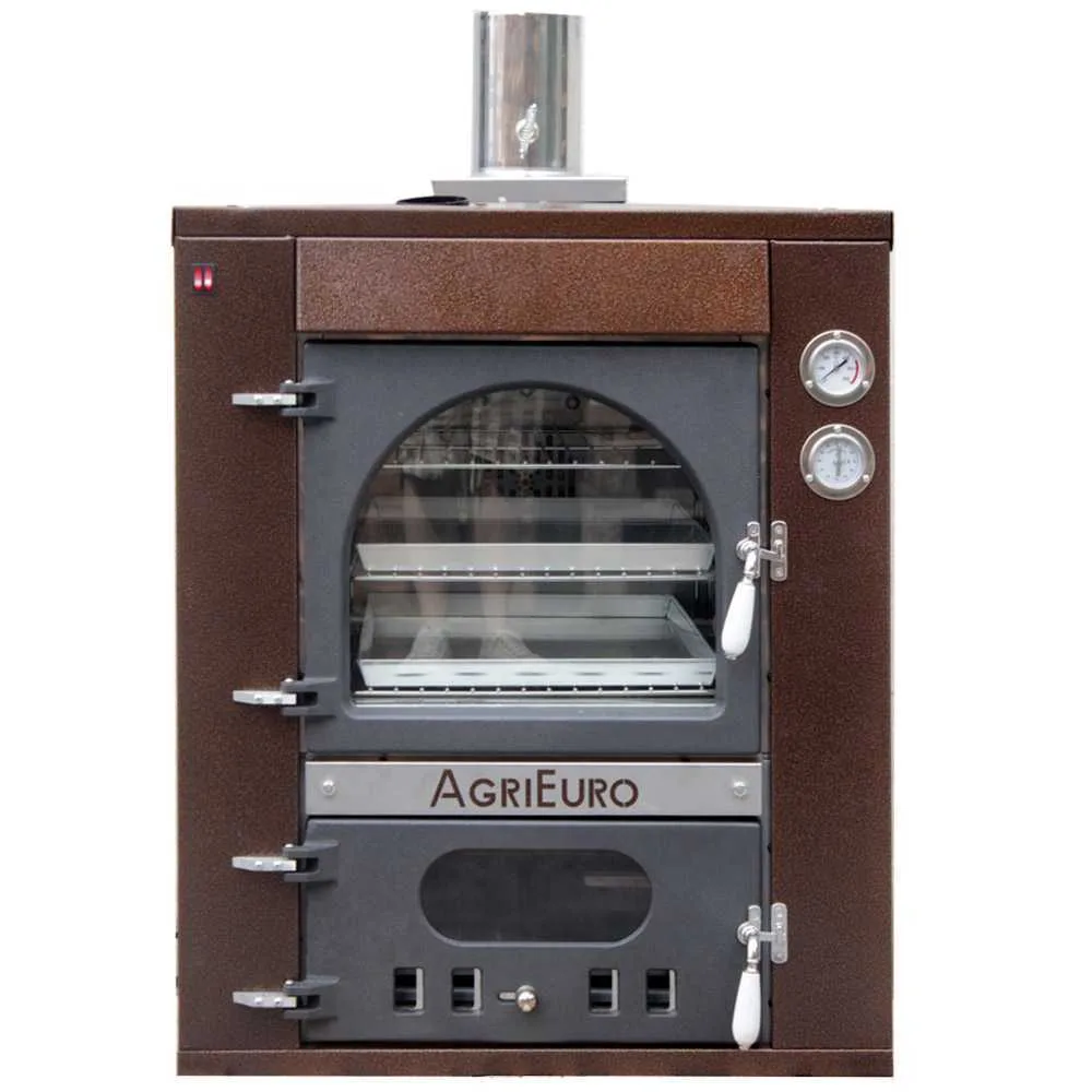 AgriEuro Medius 80 Deluxe INC - Four à bois en acier encastrable - Émaillage cuivré - Inox
