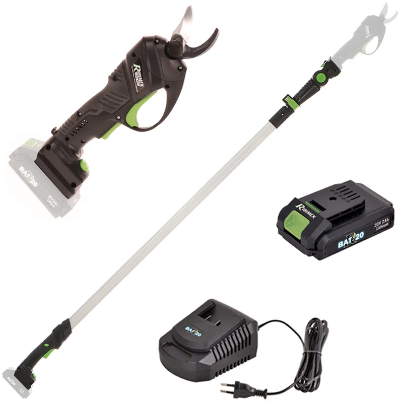 Ribimex PRBAT20/SEC - Sécateur de taille électrique sur perche 147-203 cm - 20V/2Ah - Diamètre de coupe 25 mm