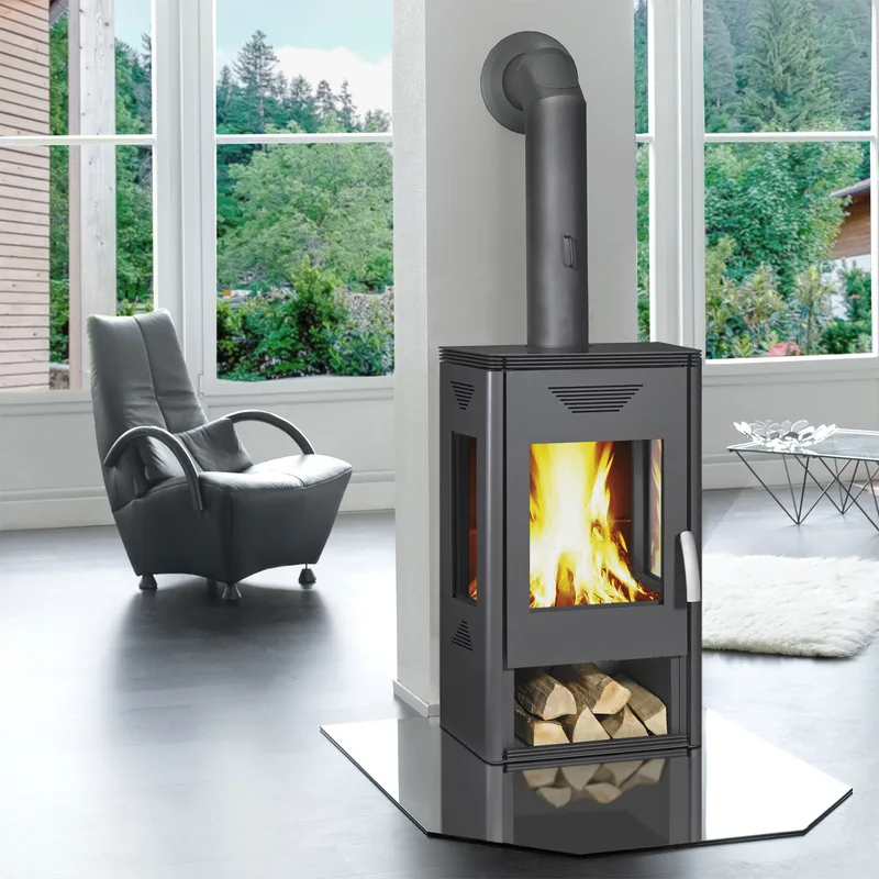 Wamsler Trion H poêle à bois en acier gris avec compartiment de rangement pour le bois