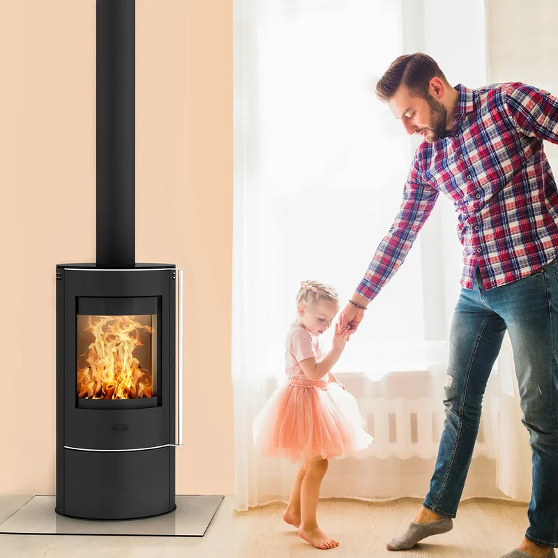 Poêle à bois Fireplace Elite Angerona en acier noir avec plaque de recouvrement en verre + 1 m³ de bois de chauffage