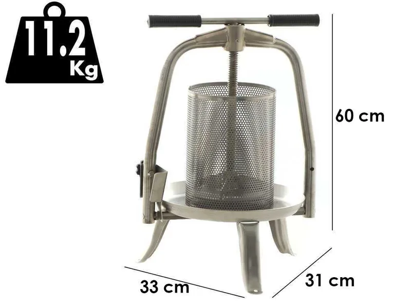 Baesso V20 Inox - Pressoir à vis pour fruits et légumes 9 L – Cage en acier inoxydable