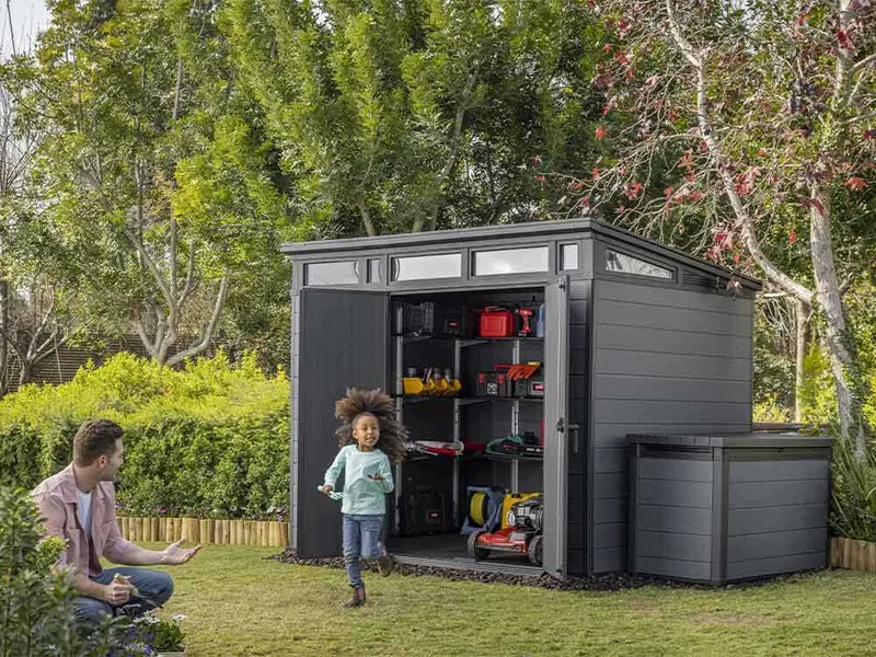 Keter Cortina 9x7 - Abri de jardin - Avec porte à double battant - 277 × 218 × 226 cm