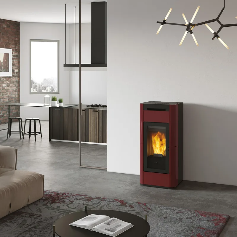 Edilkamin Tera H 30 EVO poêle à granulés bouilleur céramique Bordeaux incl. Kit R-FX