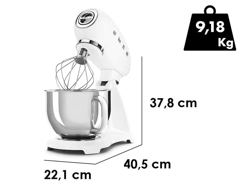 Smeg Full Color Blanc - Batteur mélangeur planétaire - Cuve en acier inoxydable de 4,8 litres