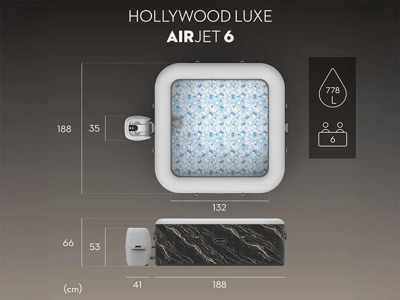 Bestway Lay-Z-Spa Hollywood AirJet 6001F carré - Ø180x66 cm - Spa gonflable pour 4-6 personnes