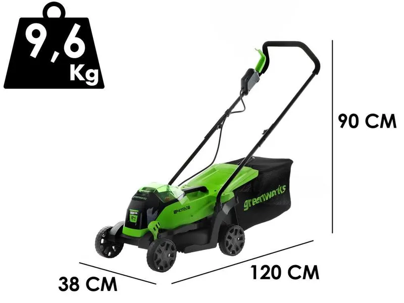 Greenworks GD24LM33 - Tondeuse à gazon à batterie - 24 V/8 Ah - Largeur de coupe 33 cm