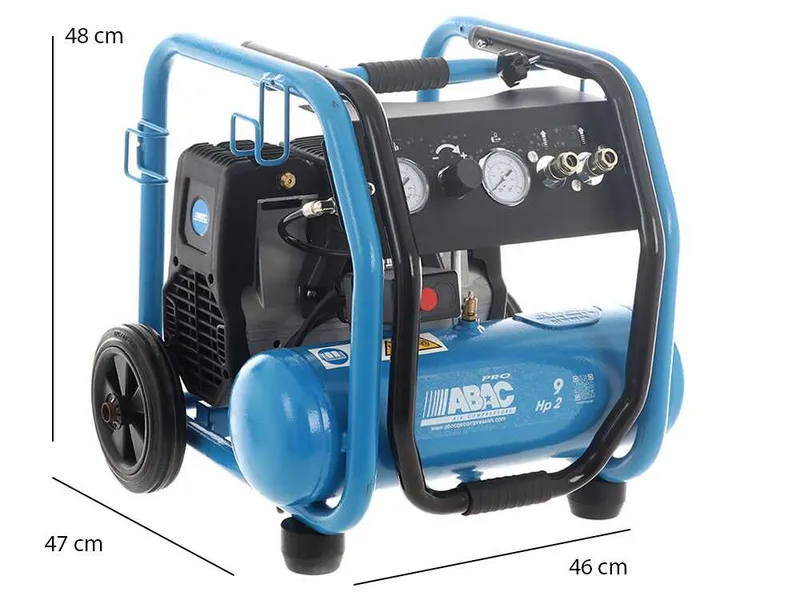 Abac portable rollcage OS20P - Compresseur d'air électrique monophasé silencieux, sans huile - Moteur 2 CV - 9 L