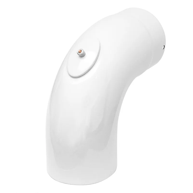 Coude de conduit de fumée / Coude de tuyau de poêle émaillé 130 mm - Coude lisse à 90° blanc avec ouverture de nettoyage