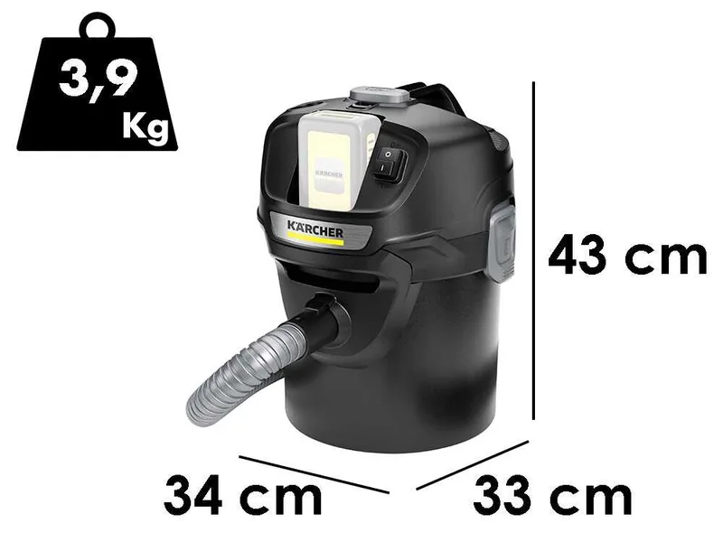 Karcher AD 2 Battery - Aspirateur à cendres - Bac de collecte en métal 14 l
