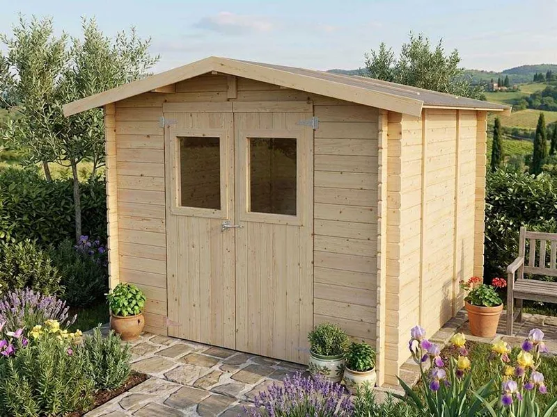 Alce Forrest 249x249 - Abri de jardin en bois - Avec fenêtres et porte à double battant - 249 x 249 x 204 cm
