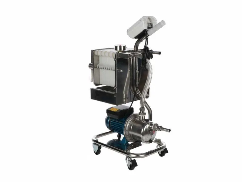 Tellarini CrystalPro Plus 10 - Filtre à plaques pour vin sur chariot - Pompe INOX
