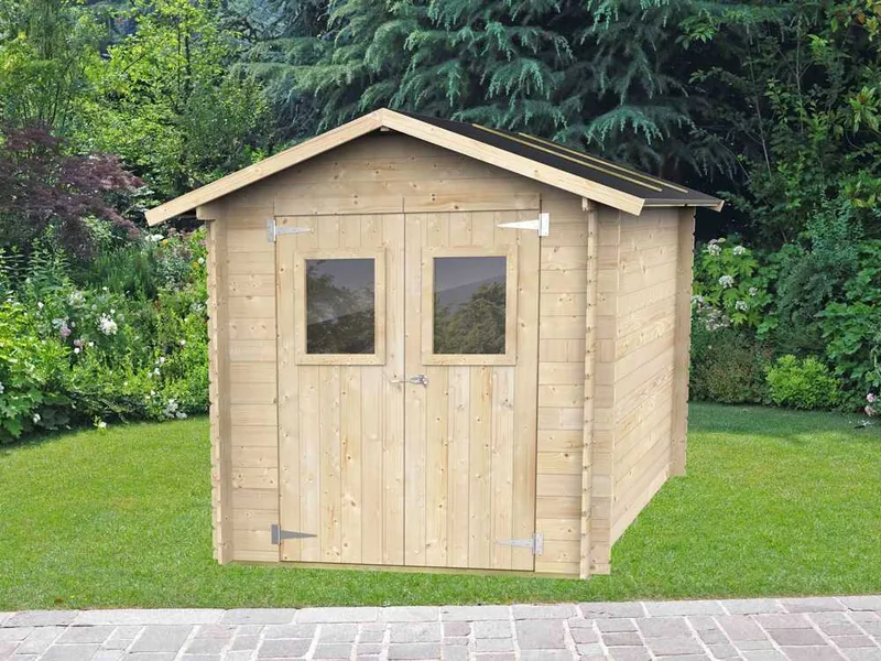 Alce Roby 198x198 - Abri de jardin en bois - Avec fenêtres et porte à double battant - 198x198x215 cm