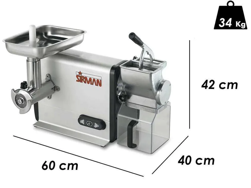 Sirman TCG 12 Dakota - Hachoir à viande électrique - Râpe intégrée - en aluminium et acier inox - 1100W