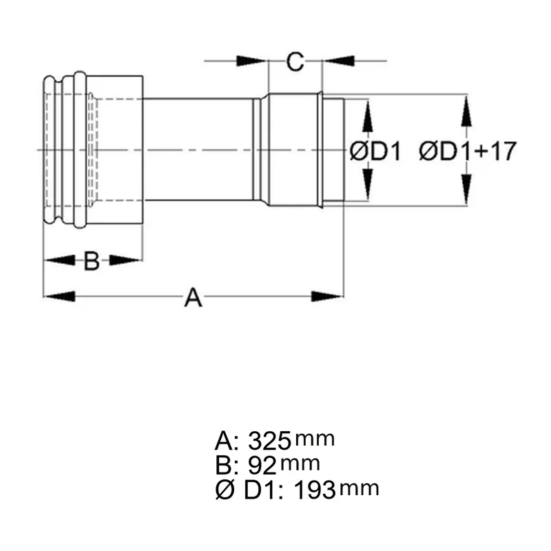 Schiedel manchon de raccordement Ø150 simple paroi, recoupable pour ICS Ø200 mm double paroi brillant