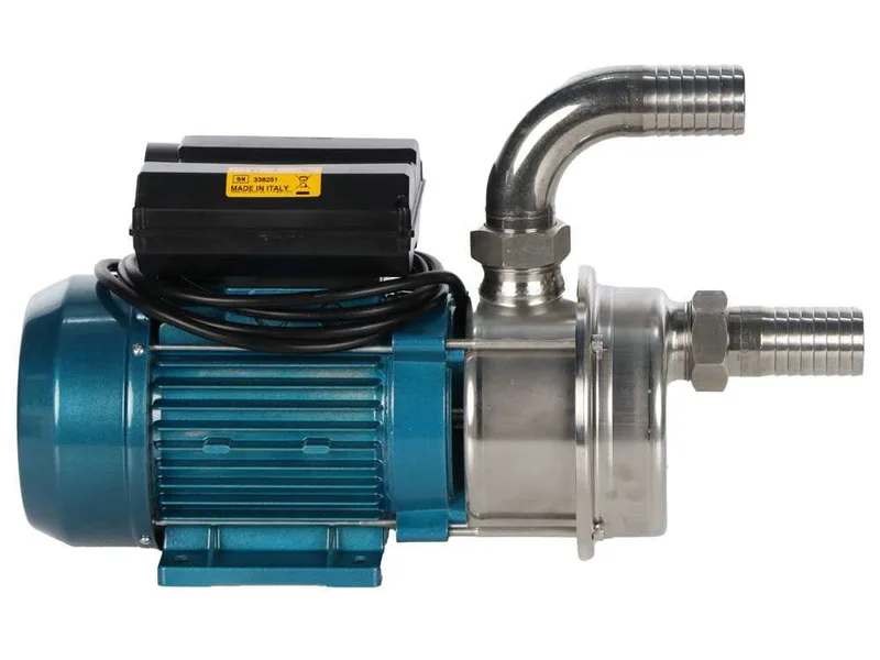 Tellarini ALM 30 - Pompe électrique de transfert en acier inoxydable - Raccord droit + courbé en acier inoxydable - Monophasée - 230V - Choisissez vos raccords