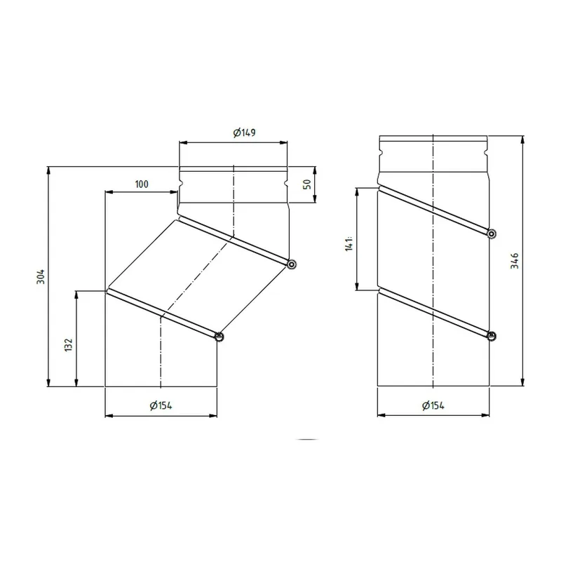 Raik coude décalé LS diamètre 150x304x2,00mm rétreint V:15-100mm orientable gris