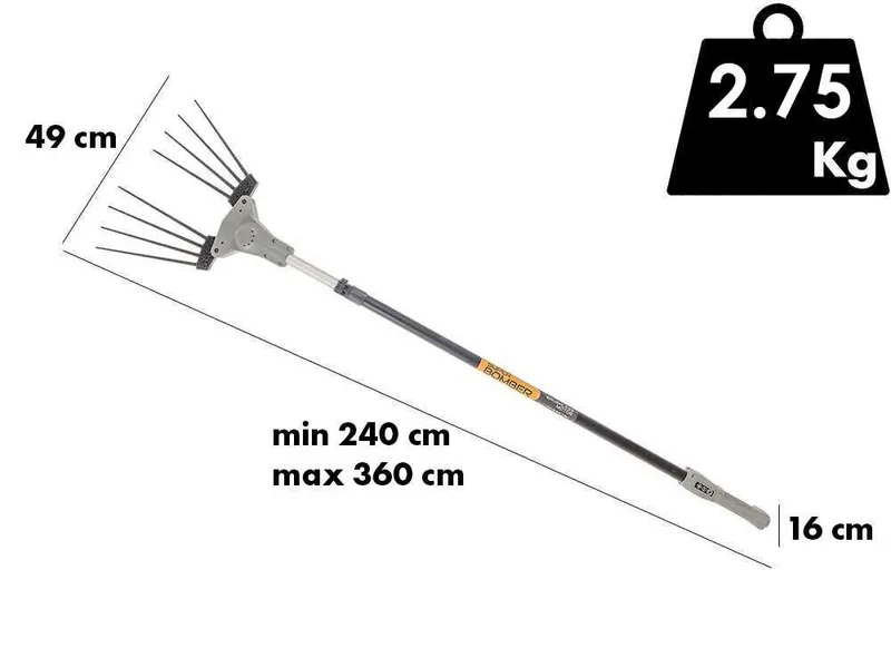Volpi Super Bomber 295XL – Peigne vibreur pour olives à batterie type automobile avec câble inclus – Perche télescopique 240 à 360 cm