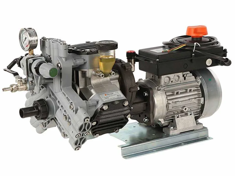 Kit motopompe électrique de pulvérisation avec chariot - Comet MTP P40/20 TRF90 HP3 BA SCAT EL - Pour produits chimiques et acides