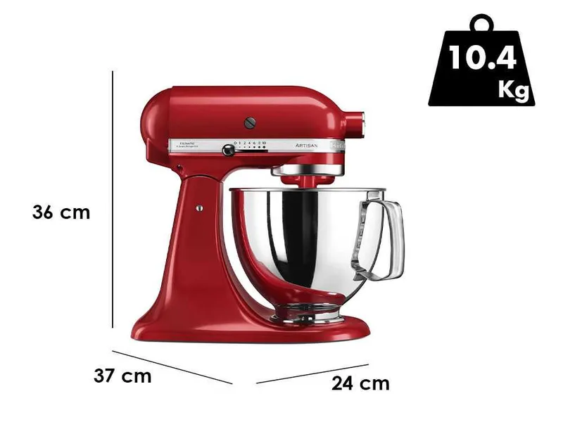 KitchenAid Artisan 5KSM125-EER Rouge Impérial - Batteur mélangeur planétaire avec tête relevable