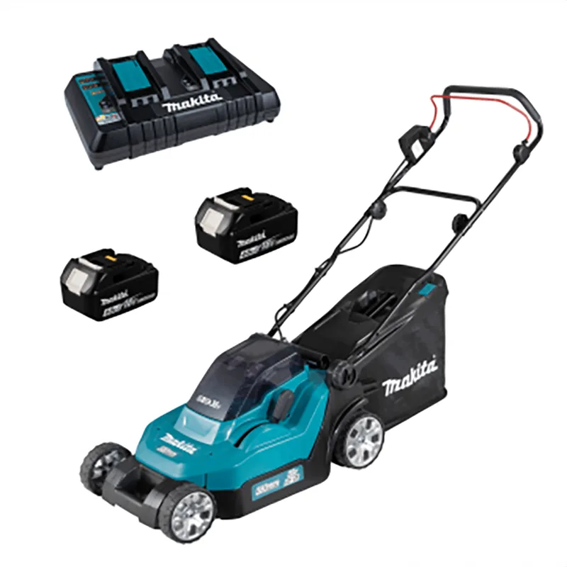 Makita DLM432PT2 - Tondeuse à gazon électrique 2 X 5 Ah au lithium - Bac de ramassage, 43 cm