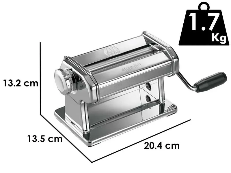 Marcato Atlas 150 Roller - Machine à pâtes manuelle en acier chromé
