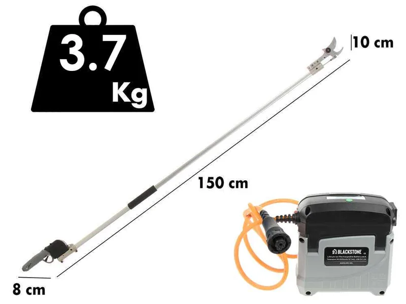 Sécateur électrique de taille BlackStone 500-BP avec perche BlackStone 25-H de 1,5 mt - Coupe à enclume - Diamètre de coupe 40 mm