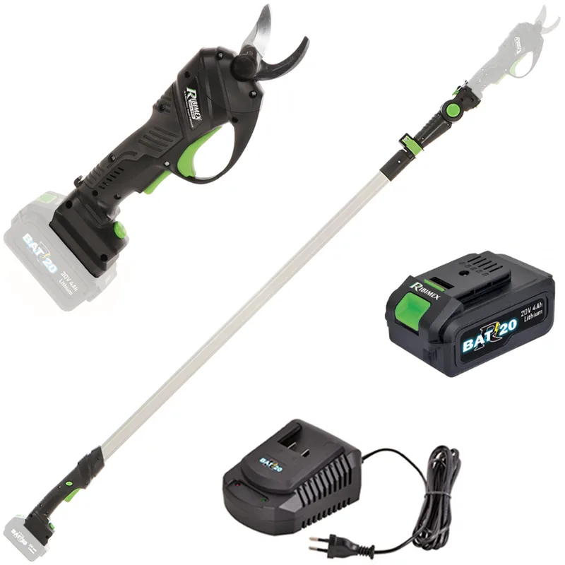 Ribimex PRBAT20/SEC - Sécateur électrique sur perche 147-203 cm - 20V/4Ah - Diamètre de coupe 25 mm
