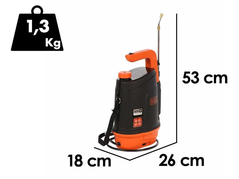 Black & Decker BXSPBS05E - Pulvérisateur à bandoulière à batterie - 5 litres - 3,7V/2,6Ah
