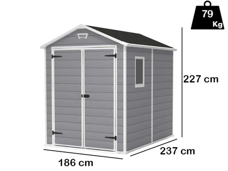 Keter Manor gris - Abri de jardin - Avec fenêtre latérale - 186x237x227 cm