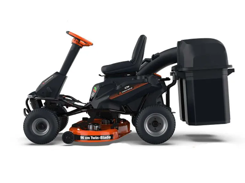 Yard Force E559 - Tondeuse autoportée à batterie - 56V/50Ah - Bac de ramassage, éjection latérale et mulching