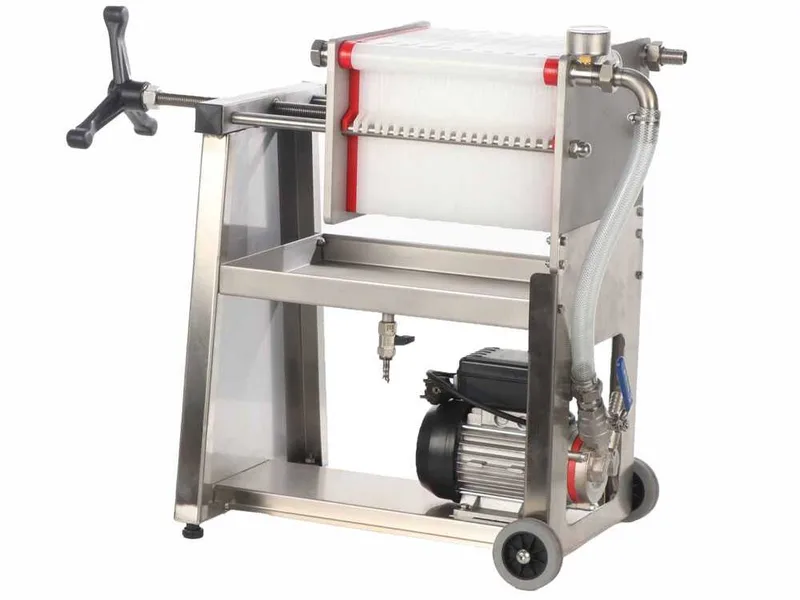 Enotecnica Pillan F20 - Filtre à plaques pour vin sur chariot - Châssis en acier INOX et pompe NOVAX