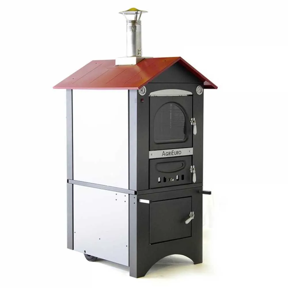AgriEuro Medius 80 EXT - Four à bois en acier d'extérieur - Ventilé - Toit rouge