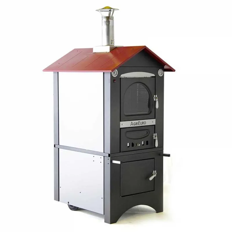 AgriEuro Medius 80 EXT - Four à bois en acier d'extérieur - Ventilé - Toit rouge