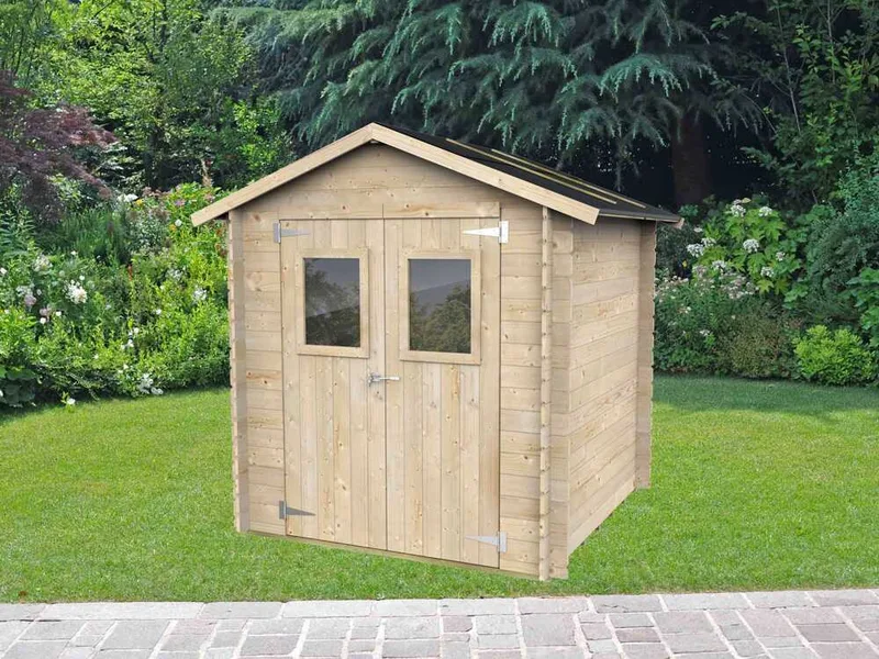 Alce Hobby 198x198 - Abri de jardin en bois - Avec fenêtres et porte à double battant - 198x198x215 cm