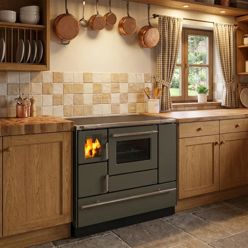 Wamsler K 138 F Cuisinière à bois à droite cachemire mat avec plaque vitrocéramique