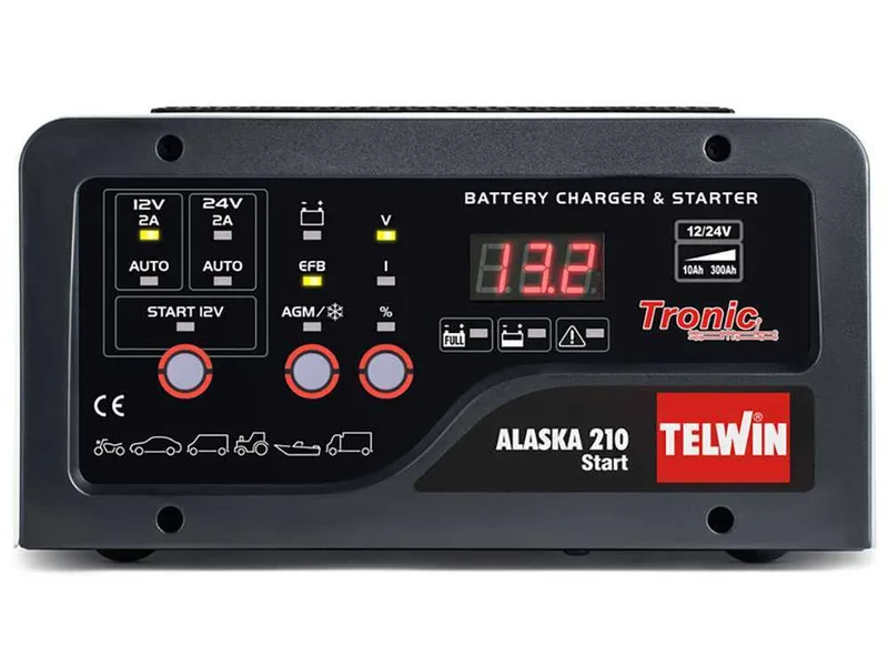 Telwin Alaska 210 Start - Chargeur de batterie, démarreur et mainteneur de charge - Batteries au plomb 12/24V